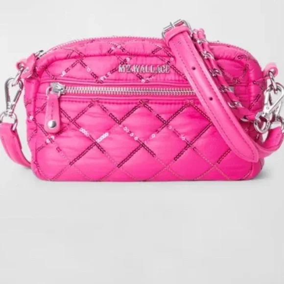 NWT MZ Wallace Mini Sequin Pink Quilted Crossbody Bag - Picture 4 of 9